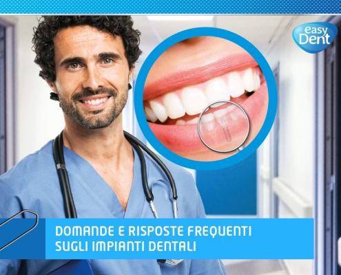 dottore con illustrazione focus bocca e impianto dentale
